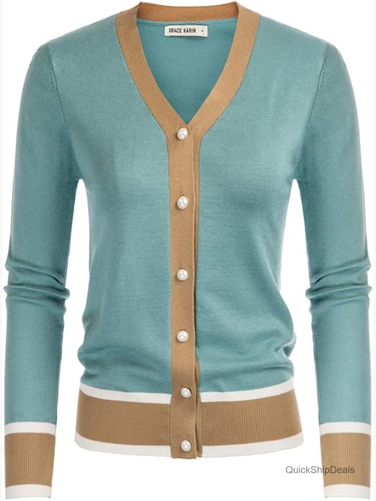 Lightweight Long Sleeve Cropped Cardigan Sweater Open Front V-Neck Button Down